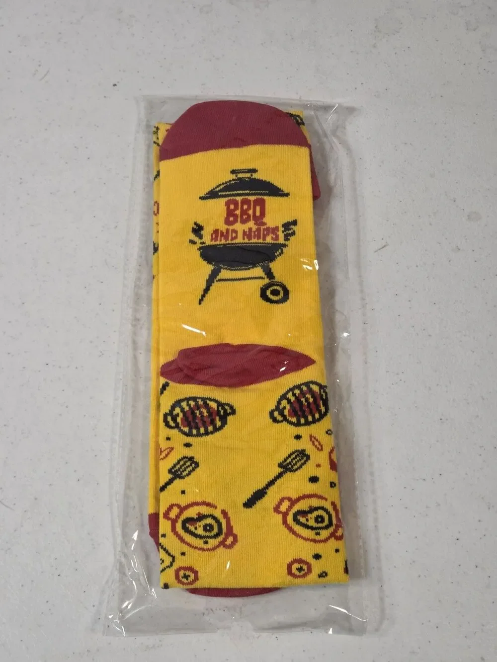 BBQ and Naps‎ Novelty Socks Unisex Men Women Yellow Funny Grill Gift NEW